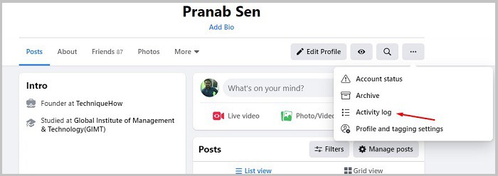 delete facebook posts pc