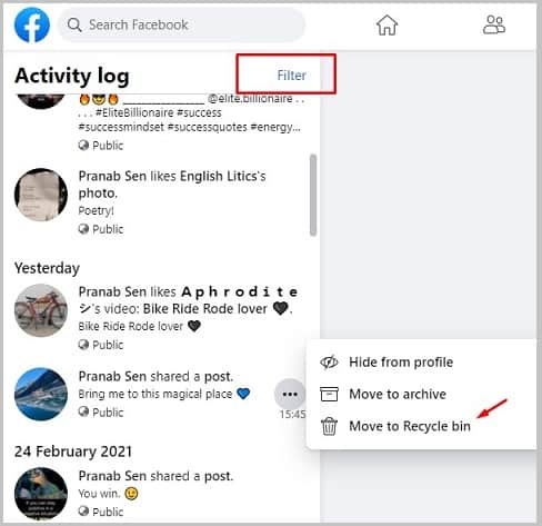 delete facebook posts