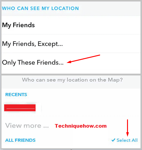Snap Map friends select all