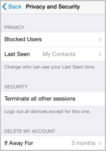 Telegram last seen settings