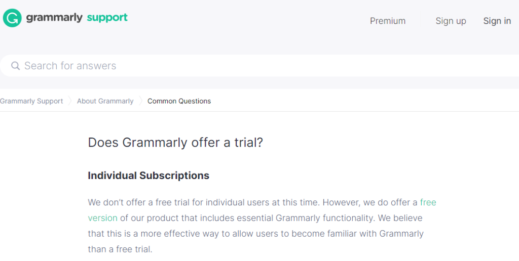 does grammarly offer free trial