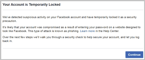 temporarily locked facebook