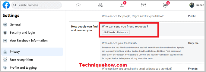 friend requests in fb privacy