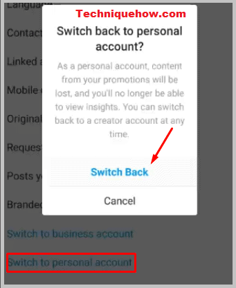 switch back to personal account