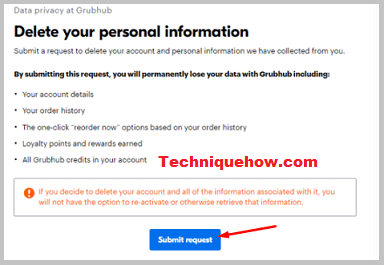 submit request delete grubhub