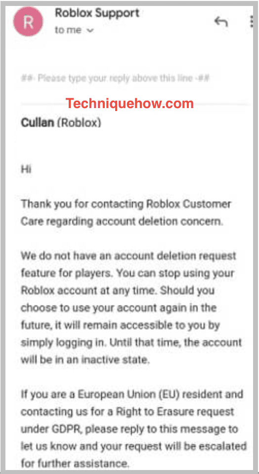 Roblox delete account request mail