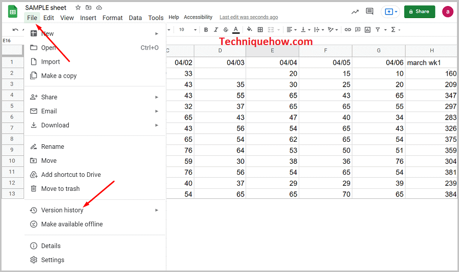 Google doc version history