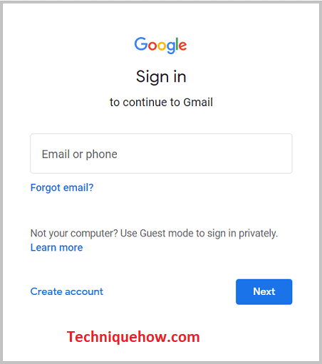  Login page of Gmail