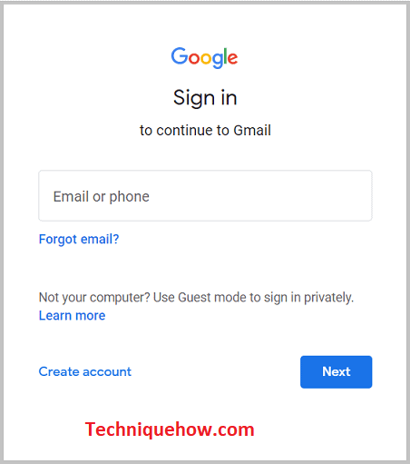 Login page of Gmail