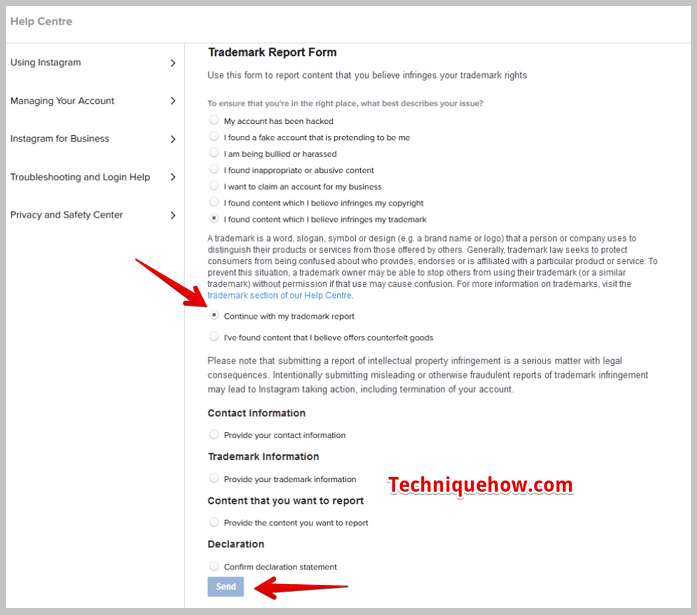Continue Trademark report