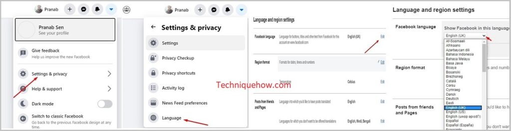 Facebook desktop language change