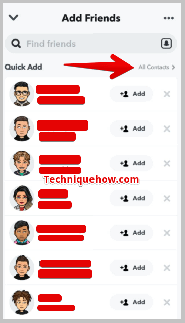 All Contacts on snapchat