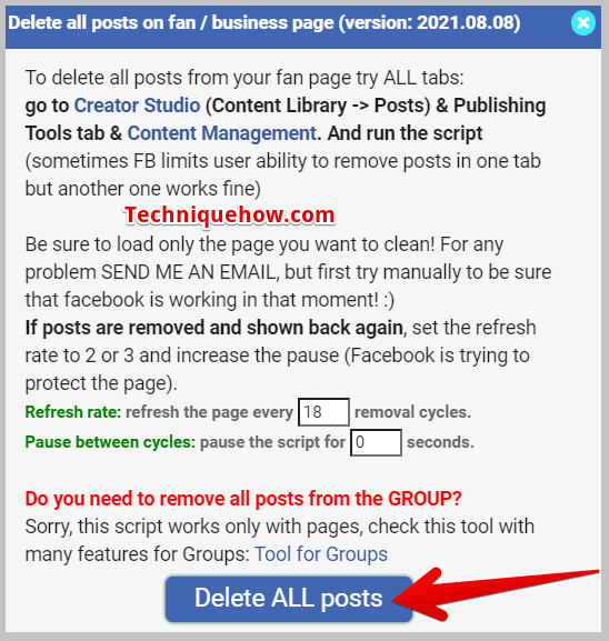  Delete All posts button