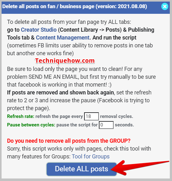 Delete All posts button
