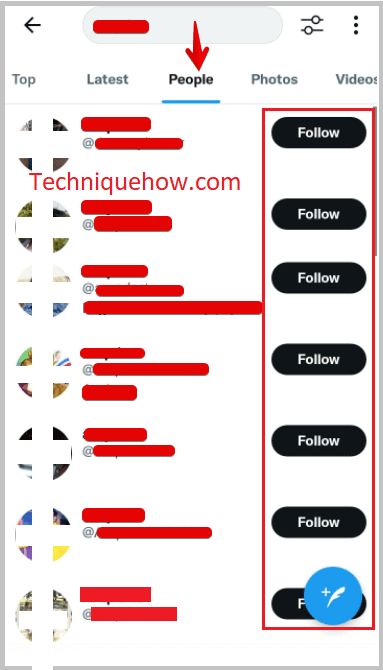 Search result list on twitter