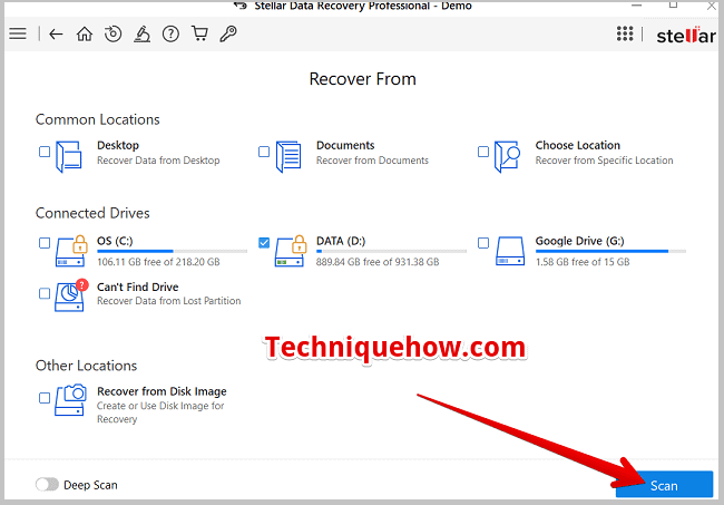 Stellar Data Recovery scan