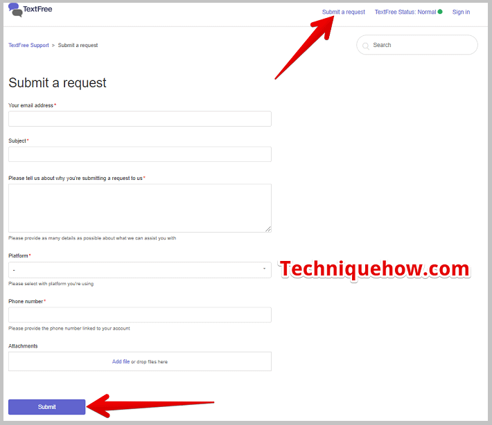 Submit a request TextFree Support