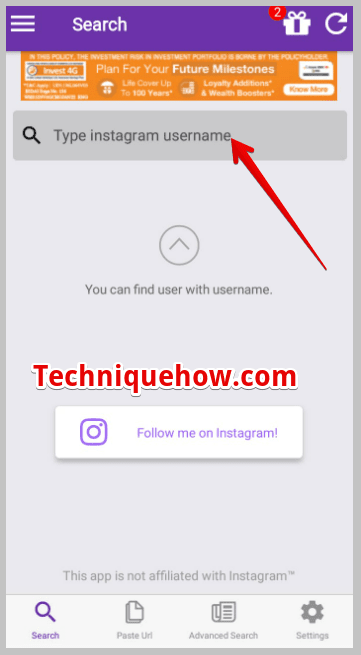 Type Instagram username