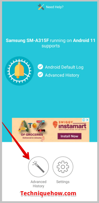 click on Advanced History