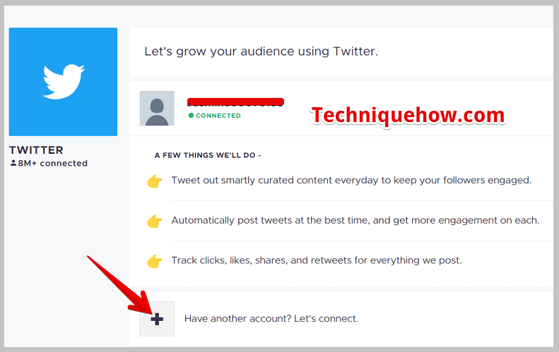  click on the + button to add your Twitter account