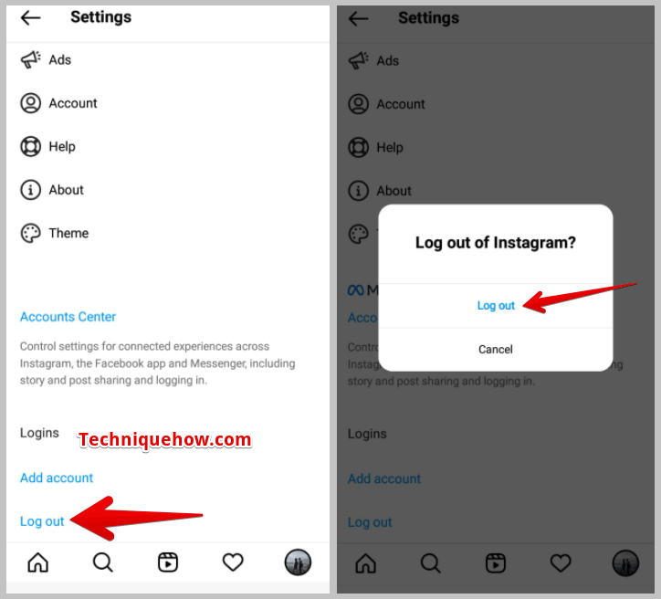  clicking on Log out for instagram