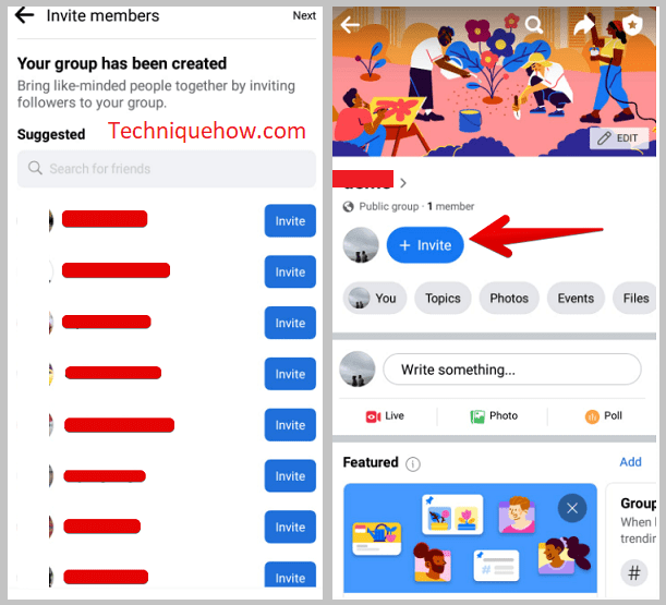 invite below the group