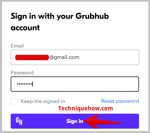 Grubhub and log in 