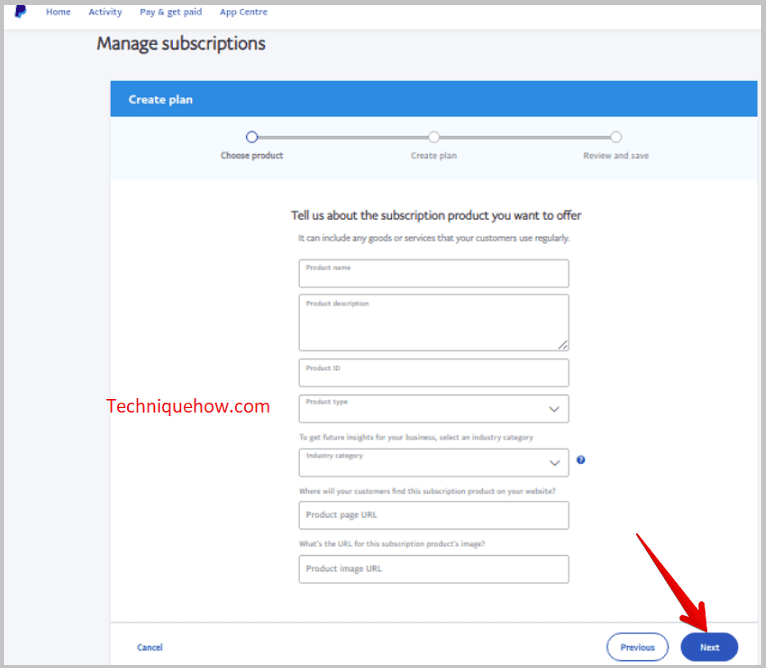 Manage Subscriptions page