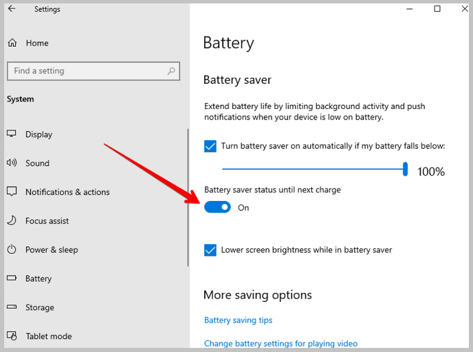 battery saver section