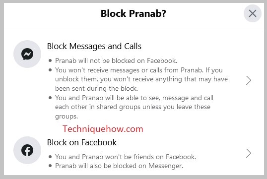 block onfacebook or messenger