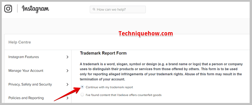 click on Continue with my trademark report