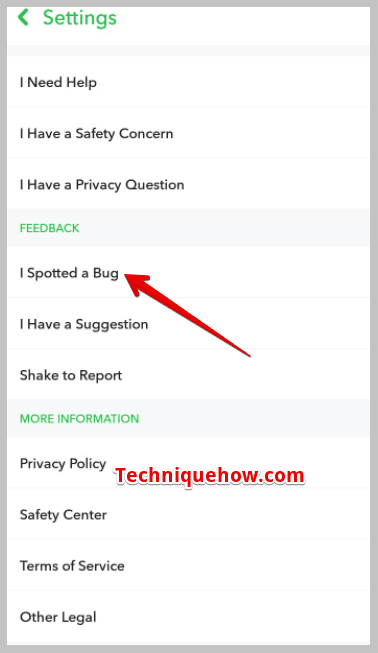 click on I Spotted a Bug