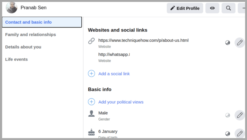 fb profile info