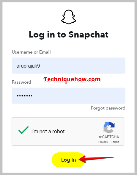login page on snapchat