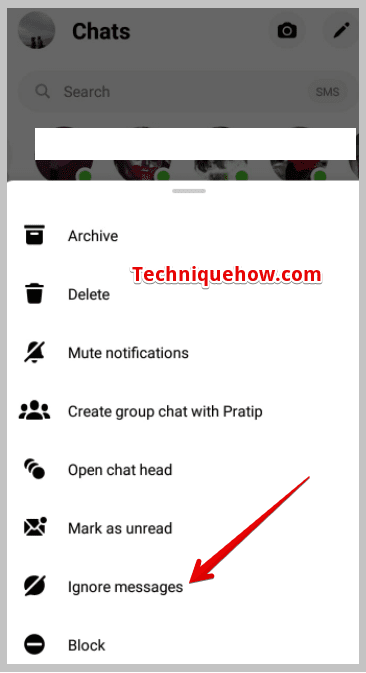 Click on the option Ignore messages