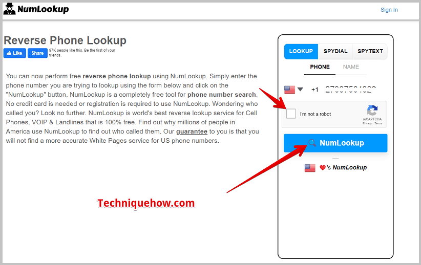 click on the NumLookup button