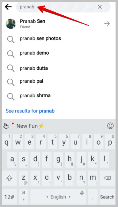 search for your friend's name