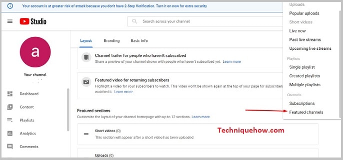 Click + ADD SECTION' & Choose Featured channels