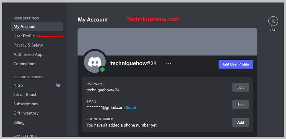 Click on the User Profile option