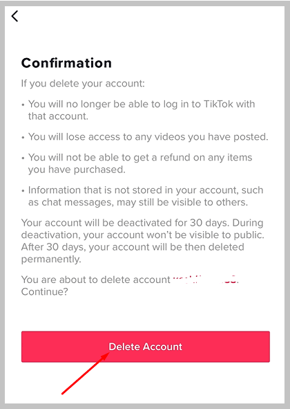 Delete account on tiktok
