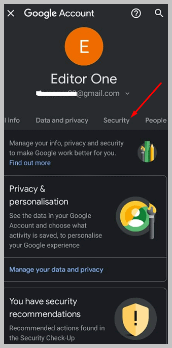 Go to the 'Security' tab