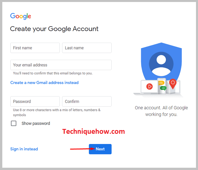 Go to the Sign-Up form on gmail