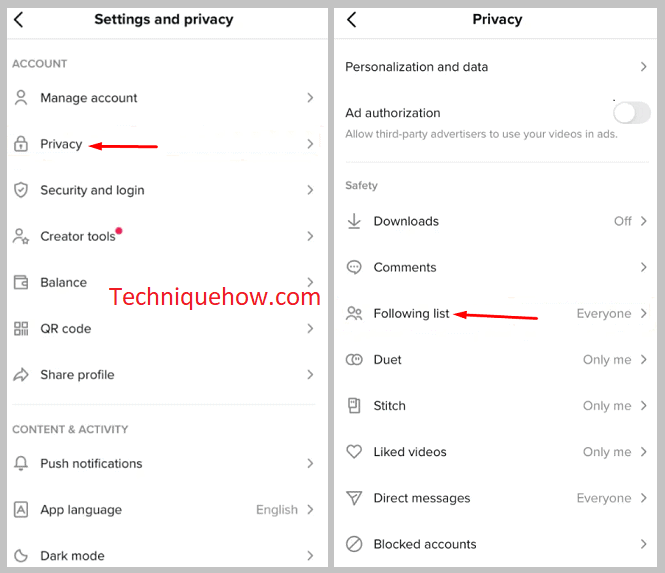 Privacy Tab