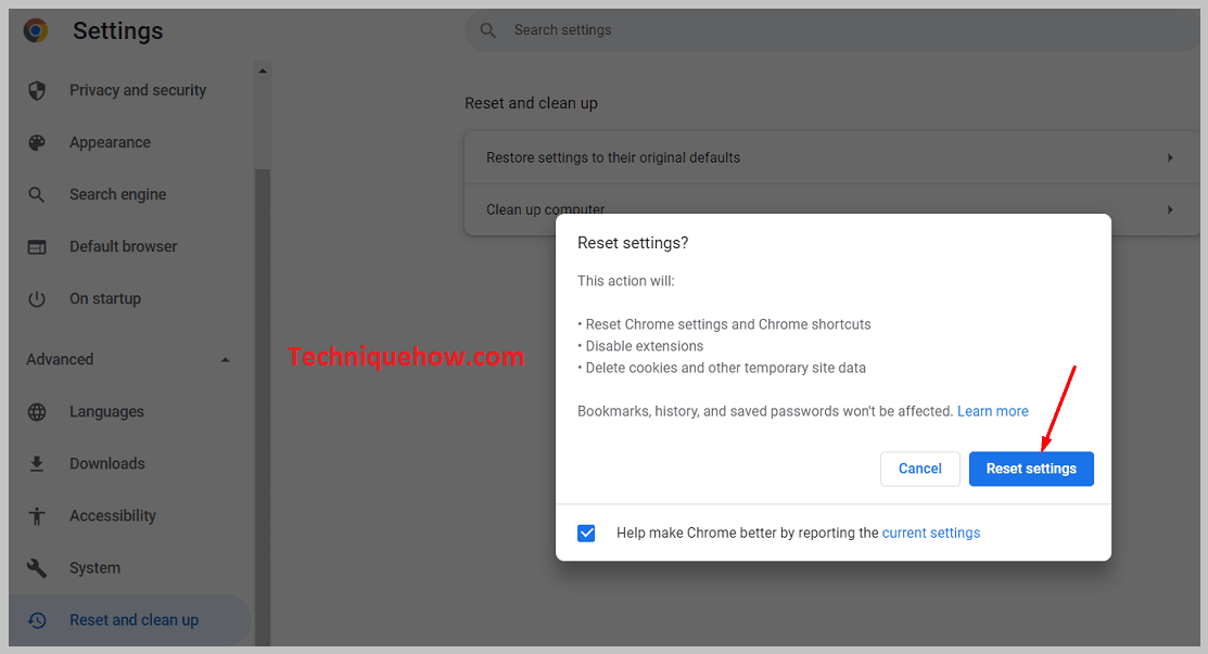 Reset settings to wipe