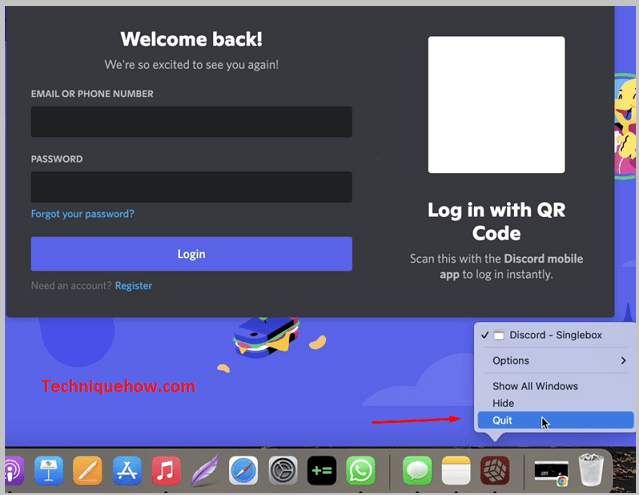 Right click on the Discord icon and click Quit