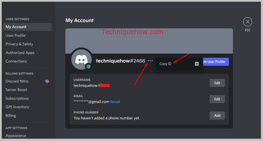 Right-click on username