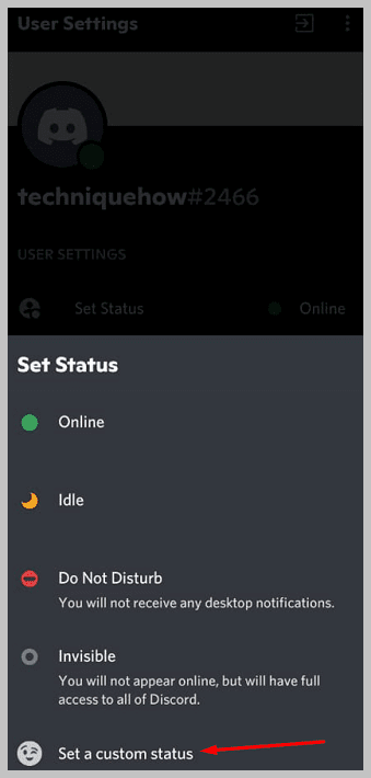 Set a custom status