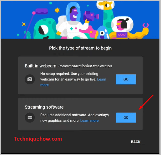 Streaming software on the Go button
