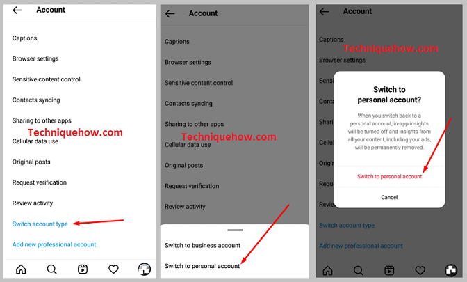 Switch to Personal Account