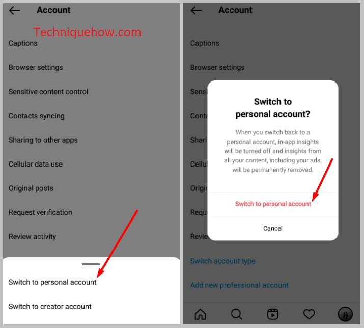 Switch to personal account